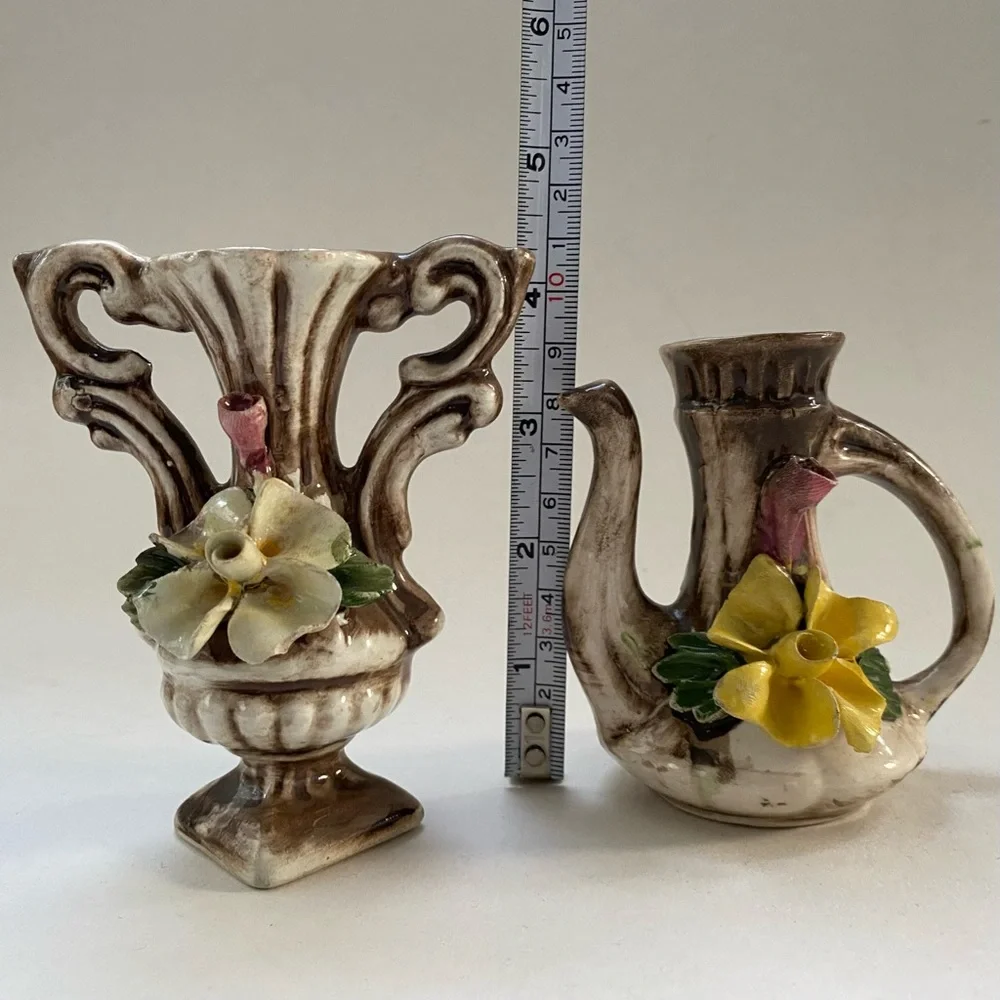 2 Vintage Capodimonte Small Vases Porcelain Flowers Made in Italy